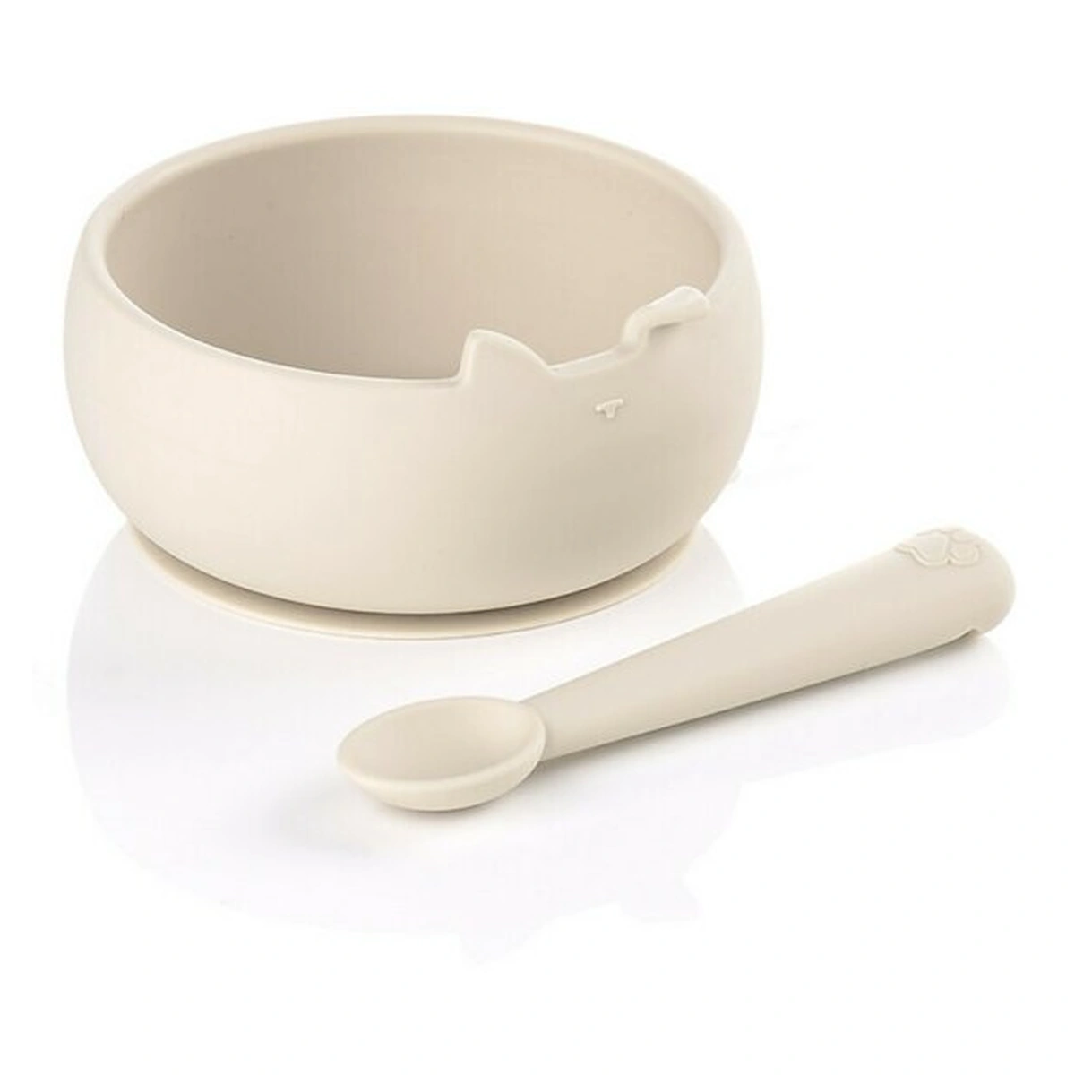 Farfurii si boluri - Set de masa, Jane, Din silicon, 2 piese, Cu bol si lingurita, BPA Free, Sand