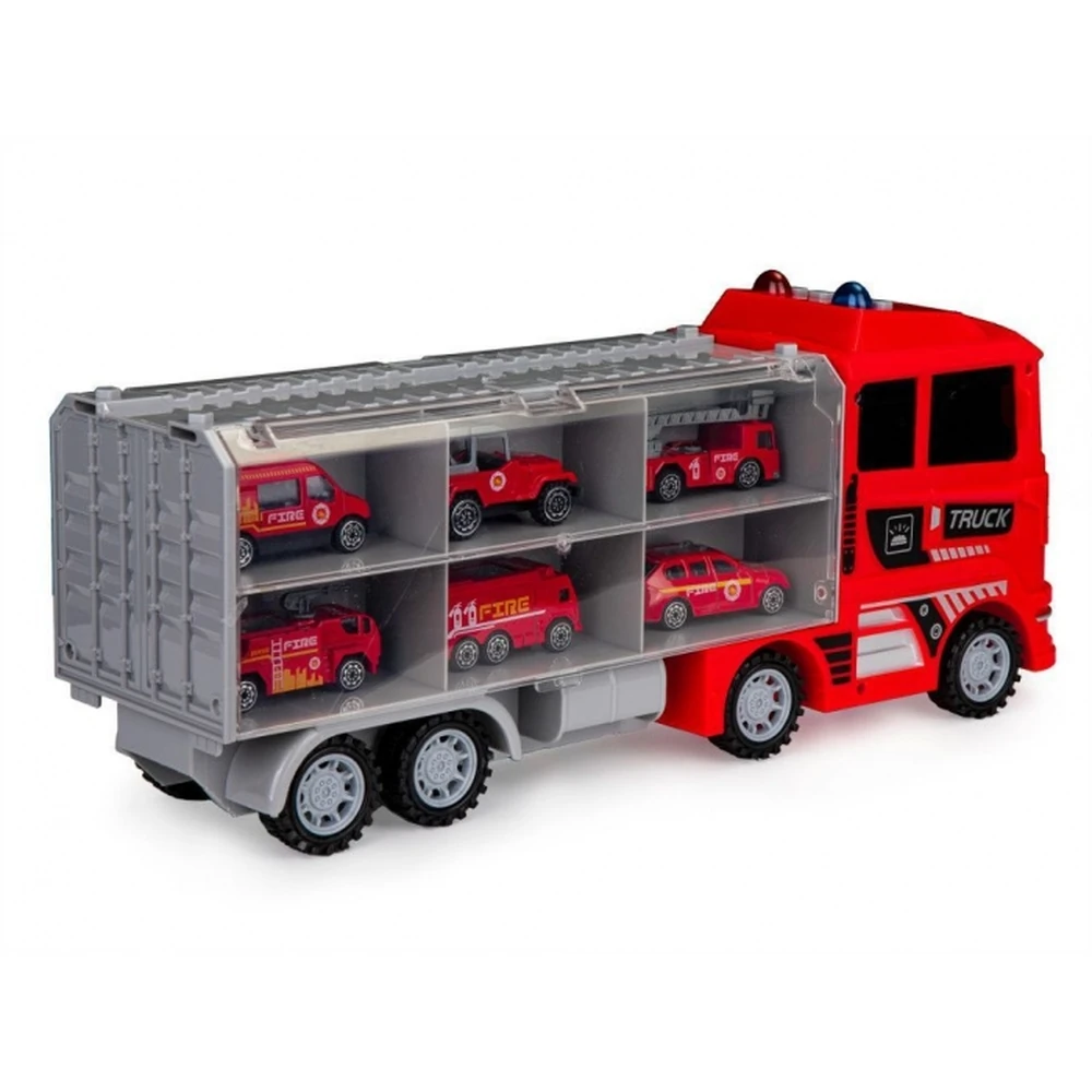 Set de remorcare de 6 masinute Ecotoys - Pompieri [1]
