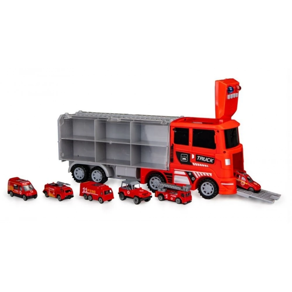 Masinute, trenulete, avioane - Set de remorcare de 6 masinute Ecotoys - Pompieri