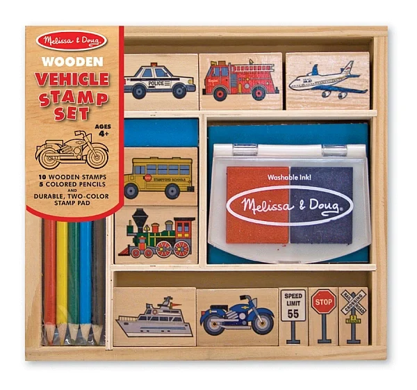 Jocuri si creativitate - Set de stampile Vehicule Melissa and Doug