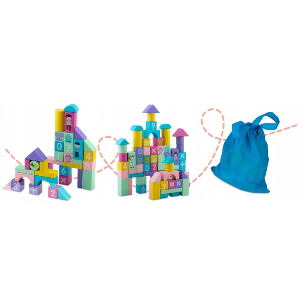 Set educational cu blocuri din lemn, 100 bucati, Ricokids [3]