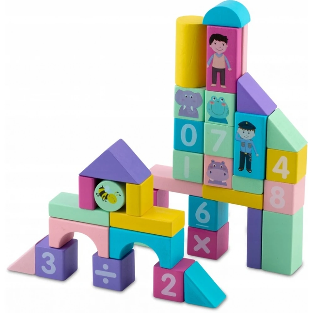 Set educational cu blocuri din lemn, 100 bucati, Ricokids [1]