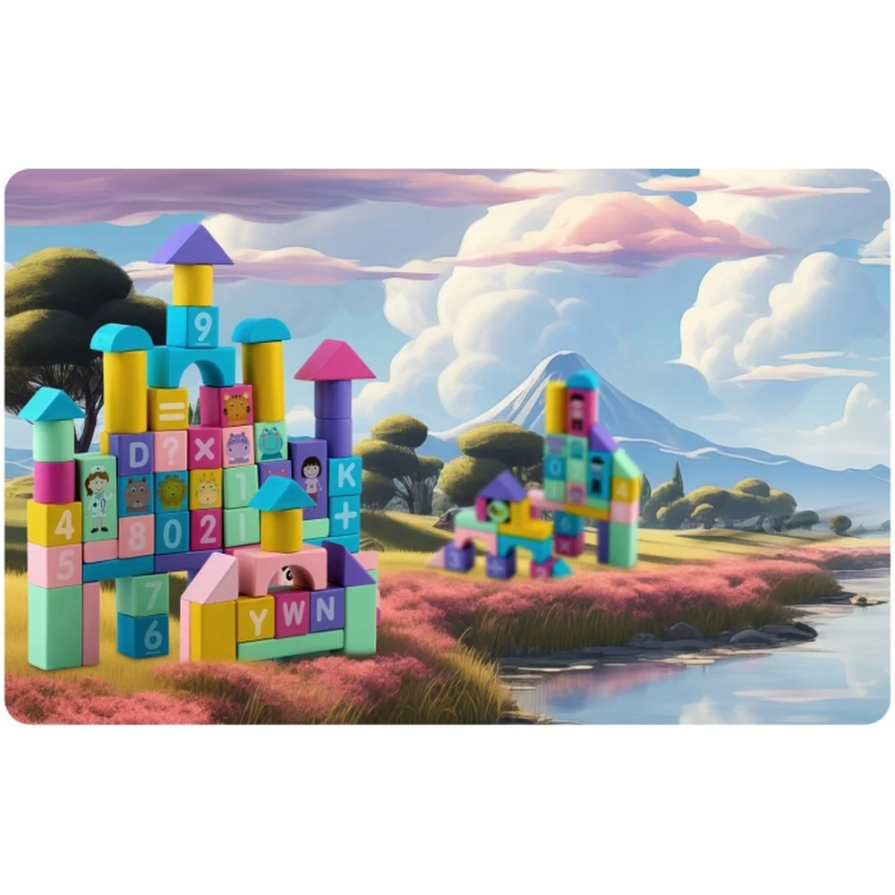 Set educational cu blocuri din lemn, 100 bucati, Ricokids [6]