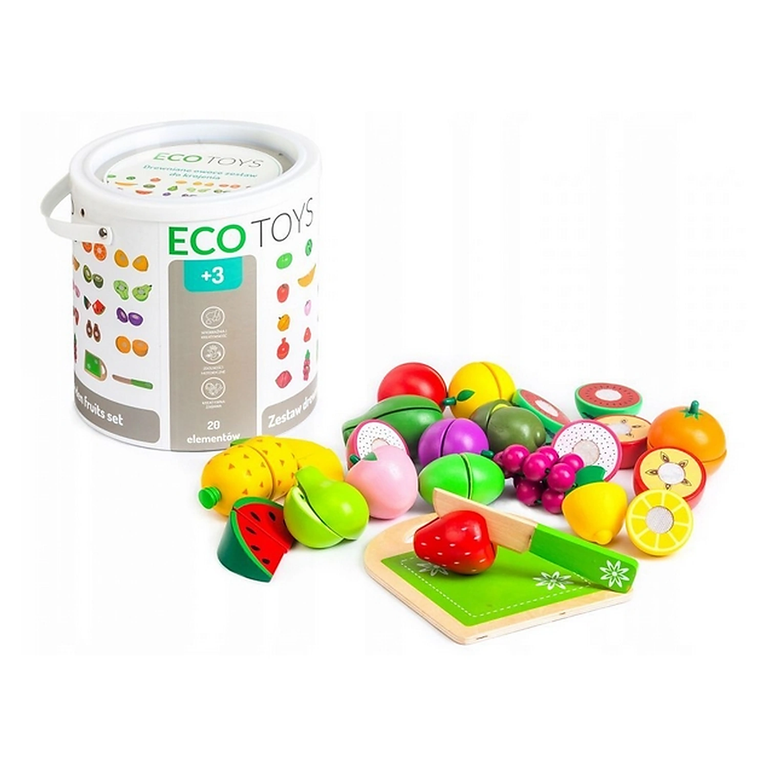 Fructe, legume, alimente - Set fructe din lemn, 20 de bucati - Ecotoys