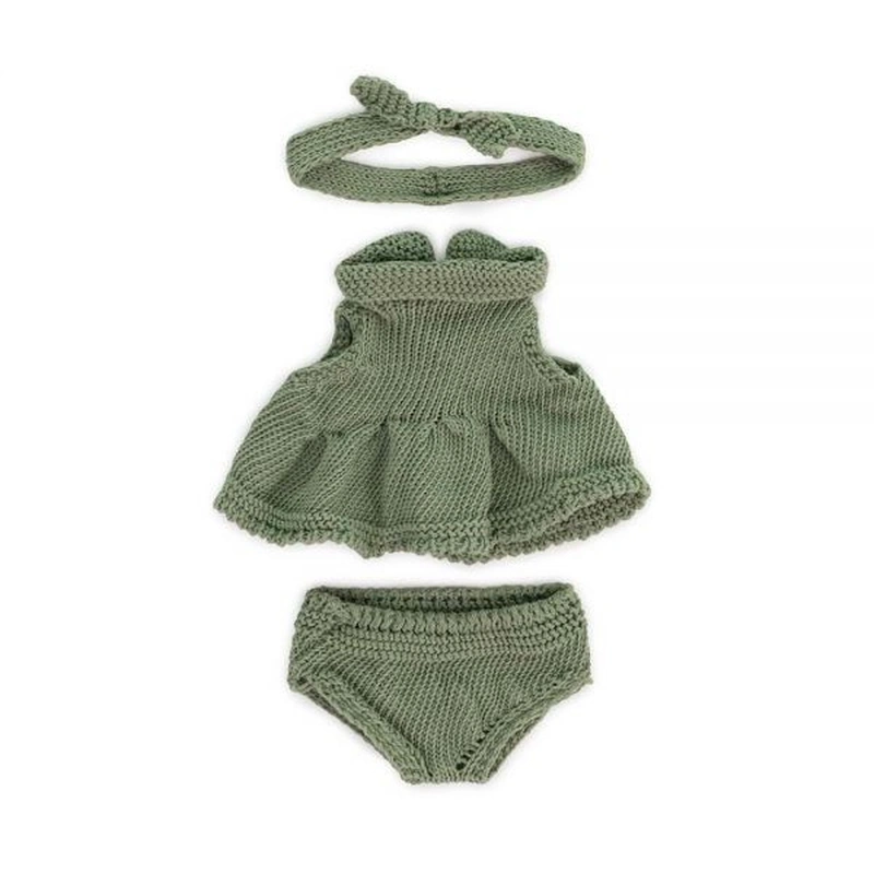 Hainute si accesorii pentru papusi - Set imbracaminte cu rochita pentru papusa fetita 21 cm