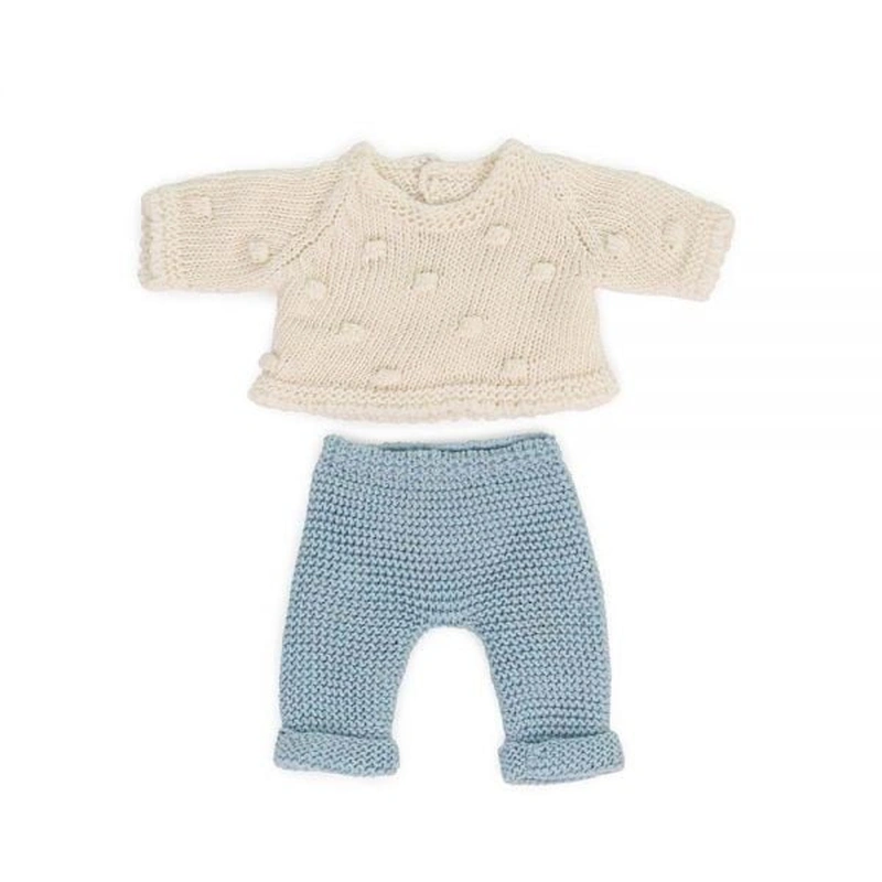 Hainute si accesorii pentru papusi - Set imbracaminte pantaloni si pulover pentru papusa 21 cm