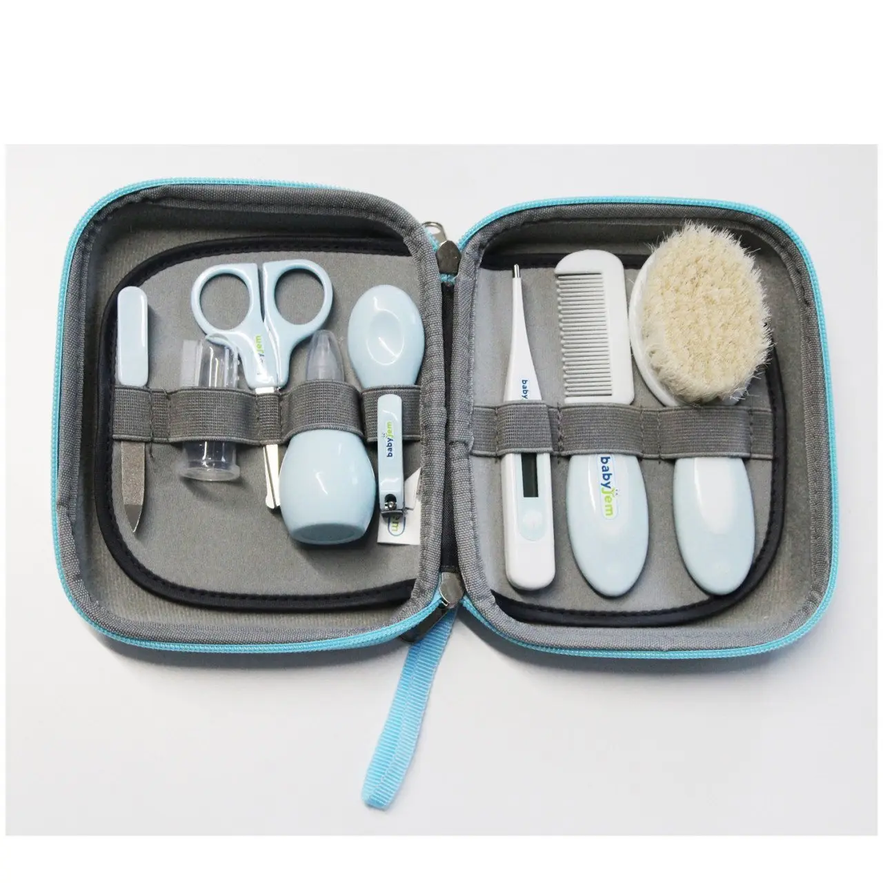 Ingrijirea parului si a unghiilor - Set ingrijire unghii bebelusi cu 9 piese Bleu BabyJem Grooming Set