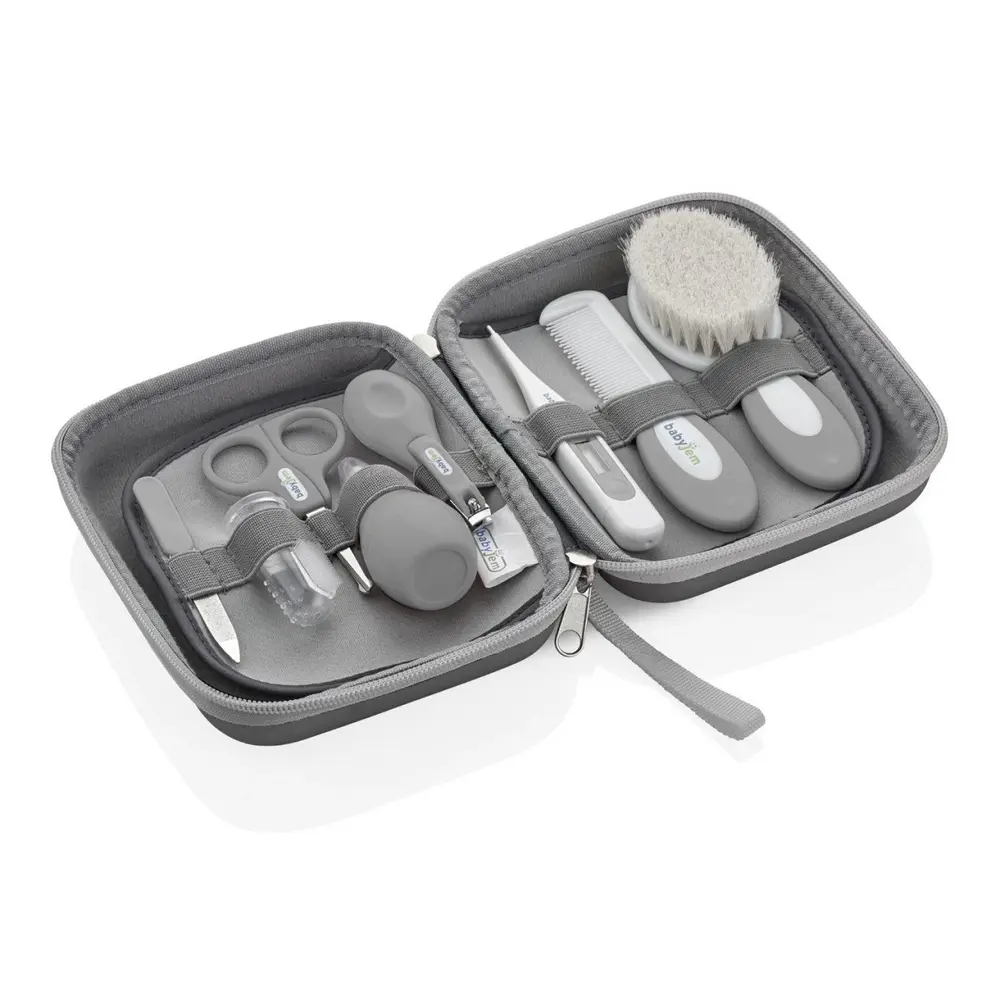 Ingrijirea parului si a unghiilor - Set ingrijire unghii bebelusi cu 9 piese Gri BabyJem Grooming Set