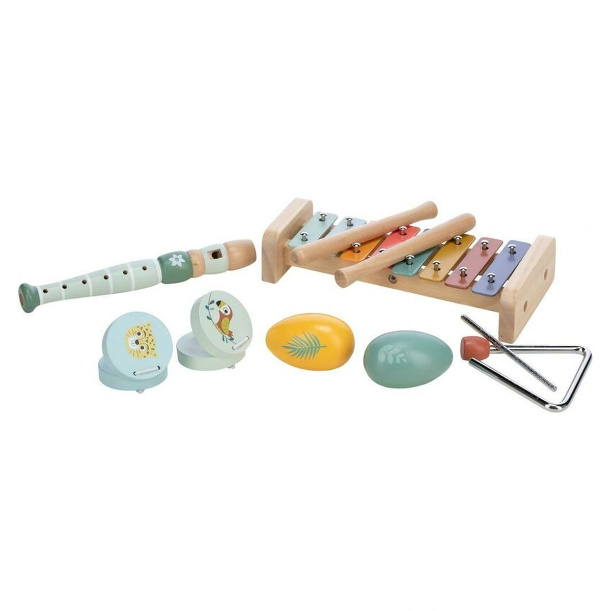 Jucarii muzicale - Set instrumente muzicale, Free2Play, 5 in 1, Contine xilofon, Fluier, Din lemn, Conform cu standardul european de securitate EN71/123, 3 ani+, Multicolor