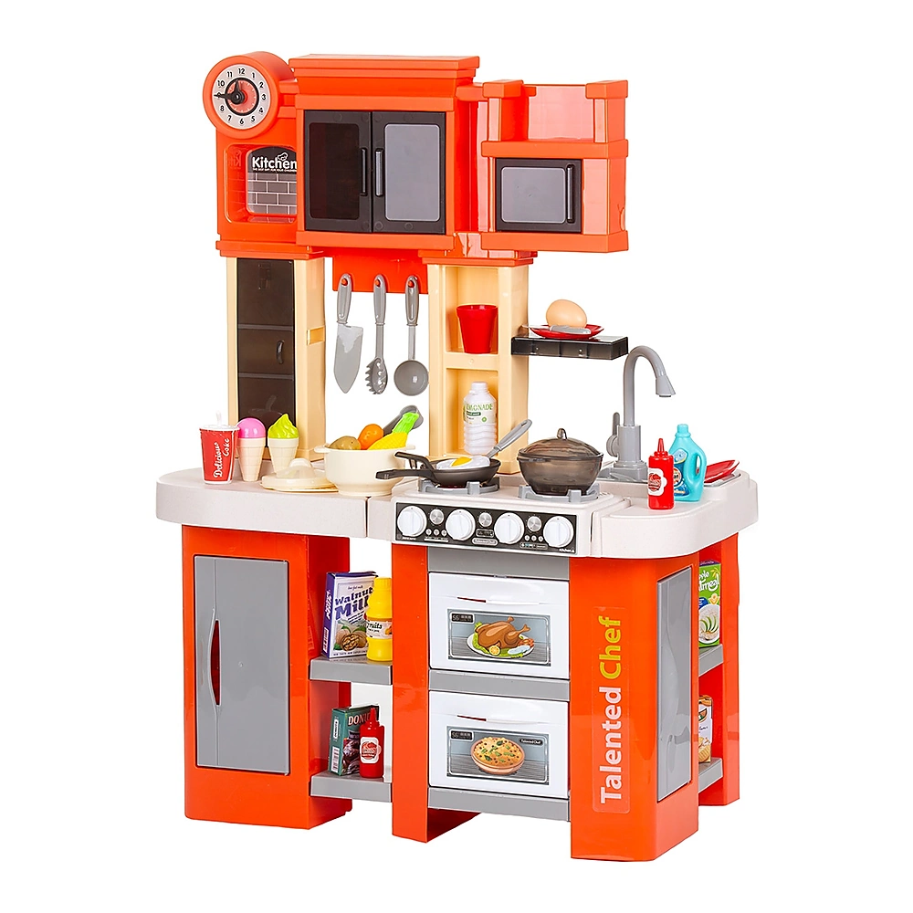 Bucatarii de joaca din lemn - Set jucarie Chipolino Kitchen 84 cm cu sistem de curgere apa, lumini, sunete si 79 accesorii