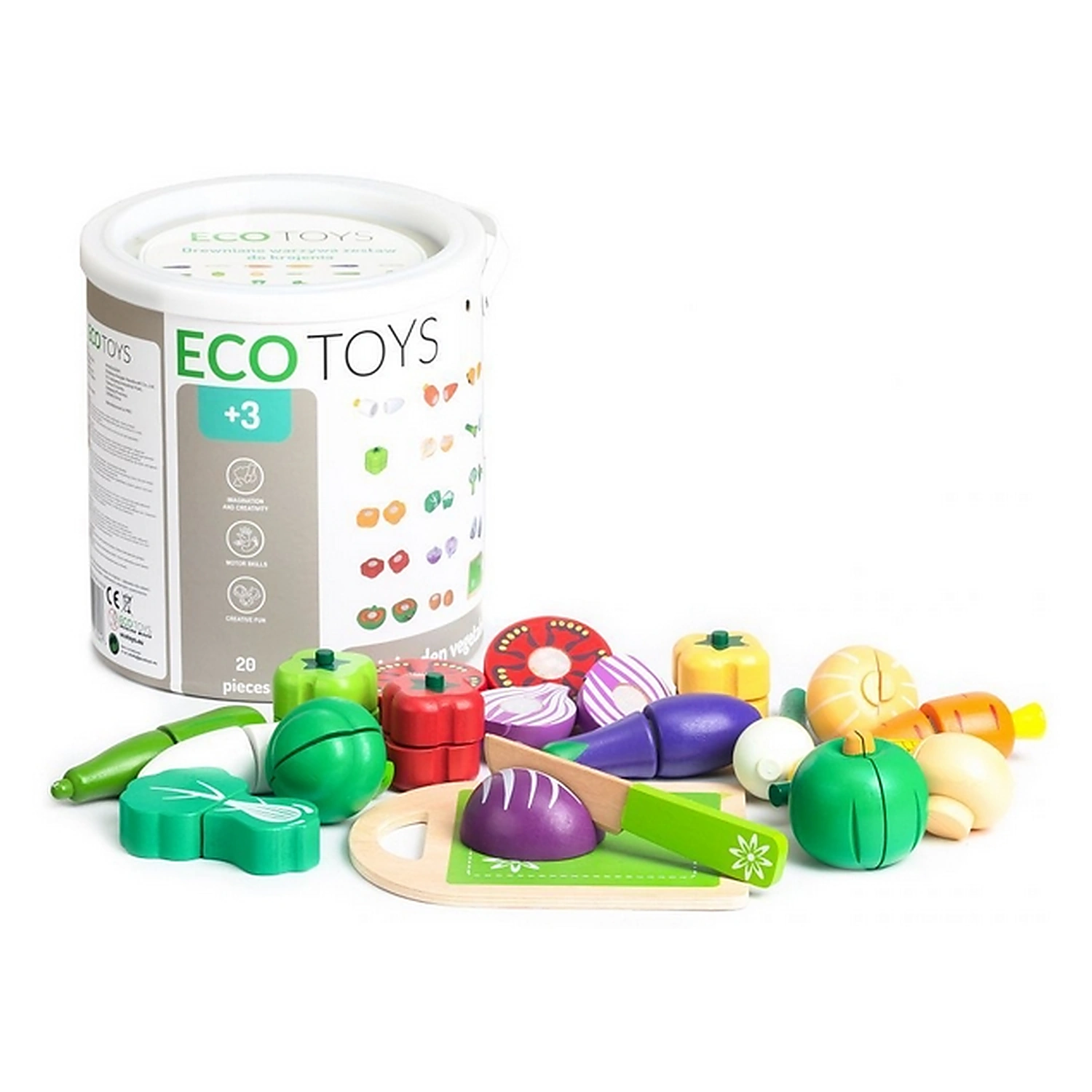 Fructe, legume, alimente - Set legume din lemn, 20 de bucati - Ecotoys