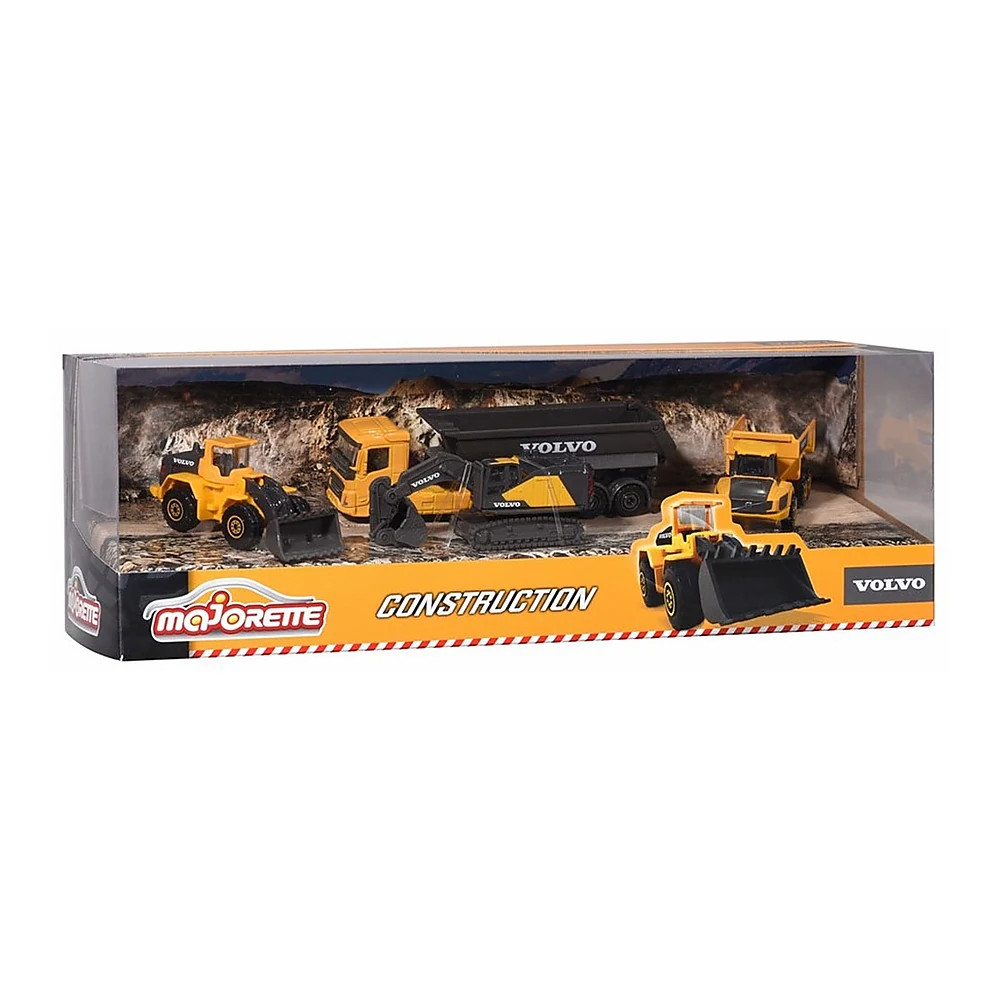 Set Majorette Volvo camion cu remorca, camion basculant, buldozer si excavator [4]