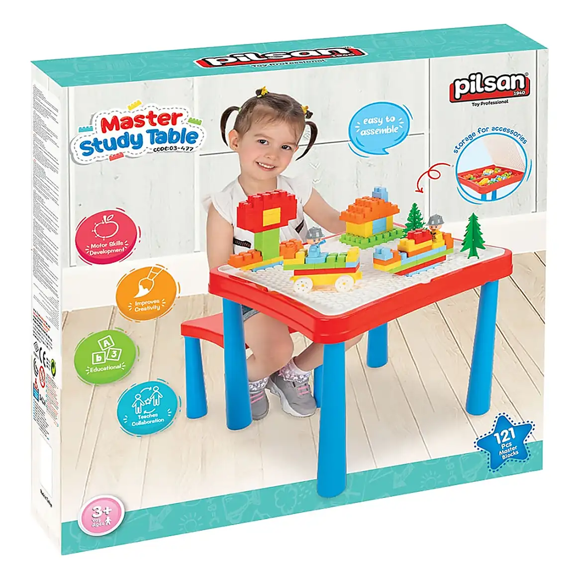 Set masuta cu scaune si cuburi Pilsan Master Study Table cu 121 piese 3 ani + [2]