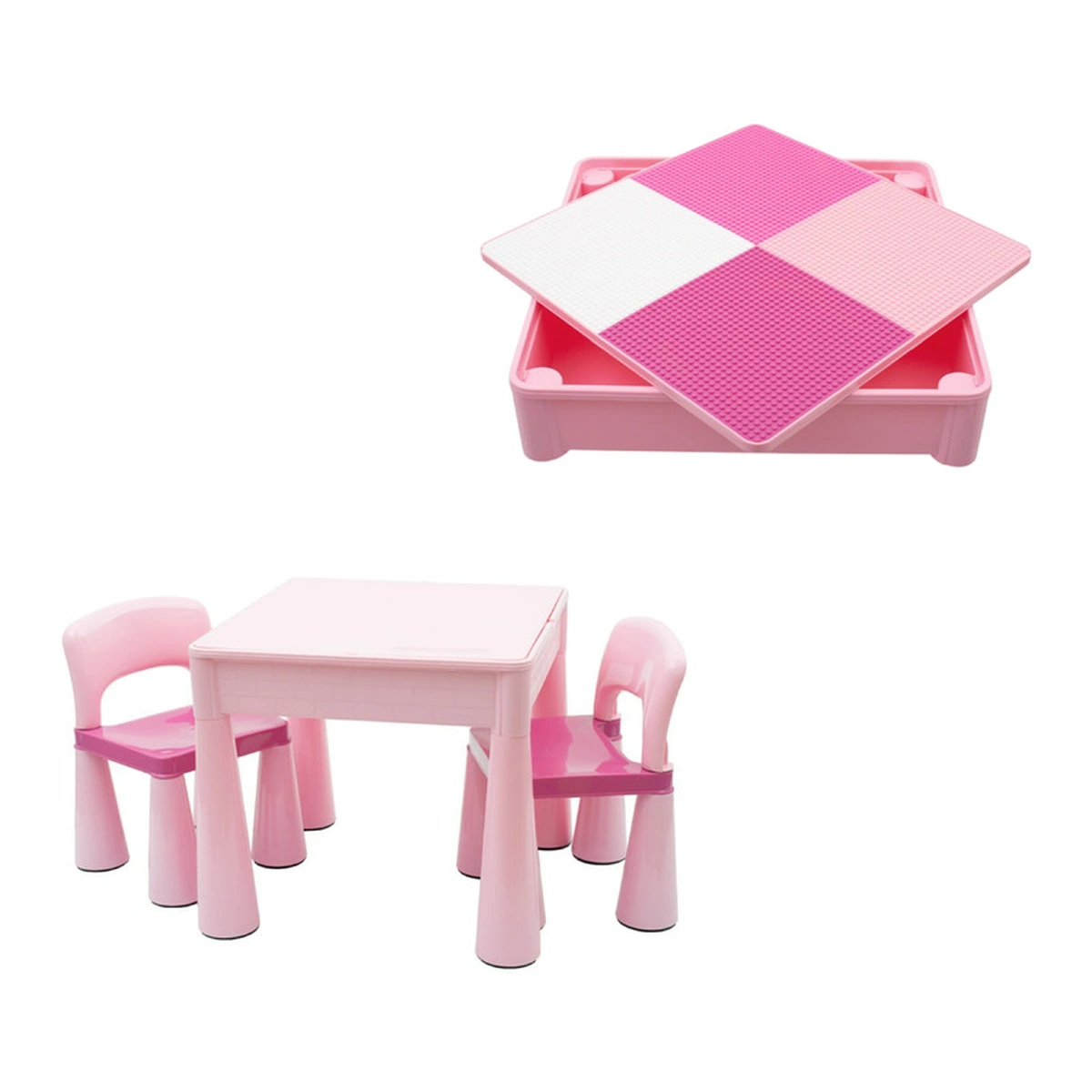 Set masuta si doua scaune, New Baby, , Pink, Parte reversibila pentru Lego Duplo [1]