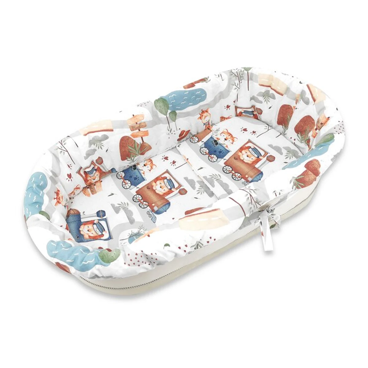 Asternuturi pentru patut - Set pentru landou/cosulet, MimiNu, Cu protectie, saltea si pernuta, Zoo in train