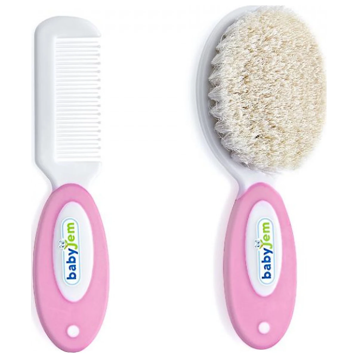 Ingrijirea parului si a unghiilor - Set pieptan si perie din peri naturali Roz BabyJem 0luni +