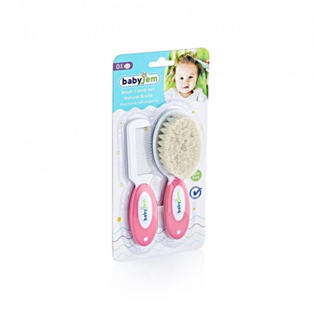 Set pieptan si perie din peri naturali Roz BabyJem [2]