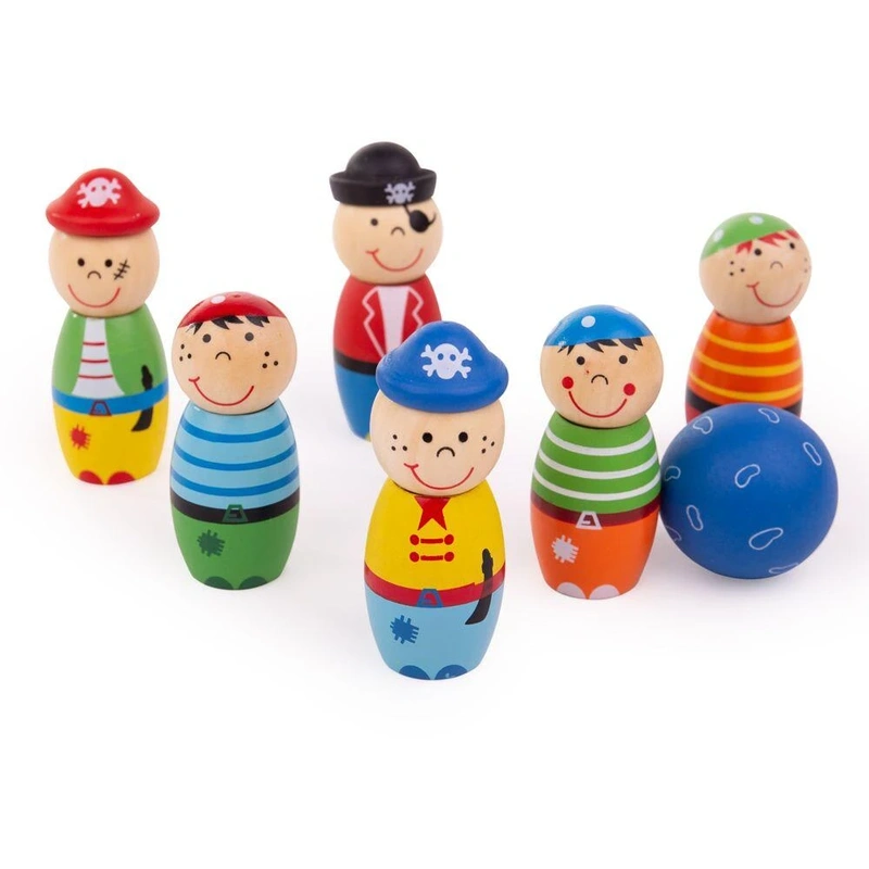 Jucarii din lemn - Set popice - Pirati