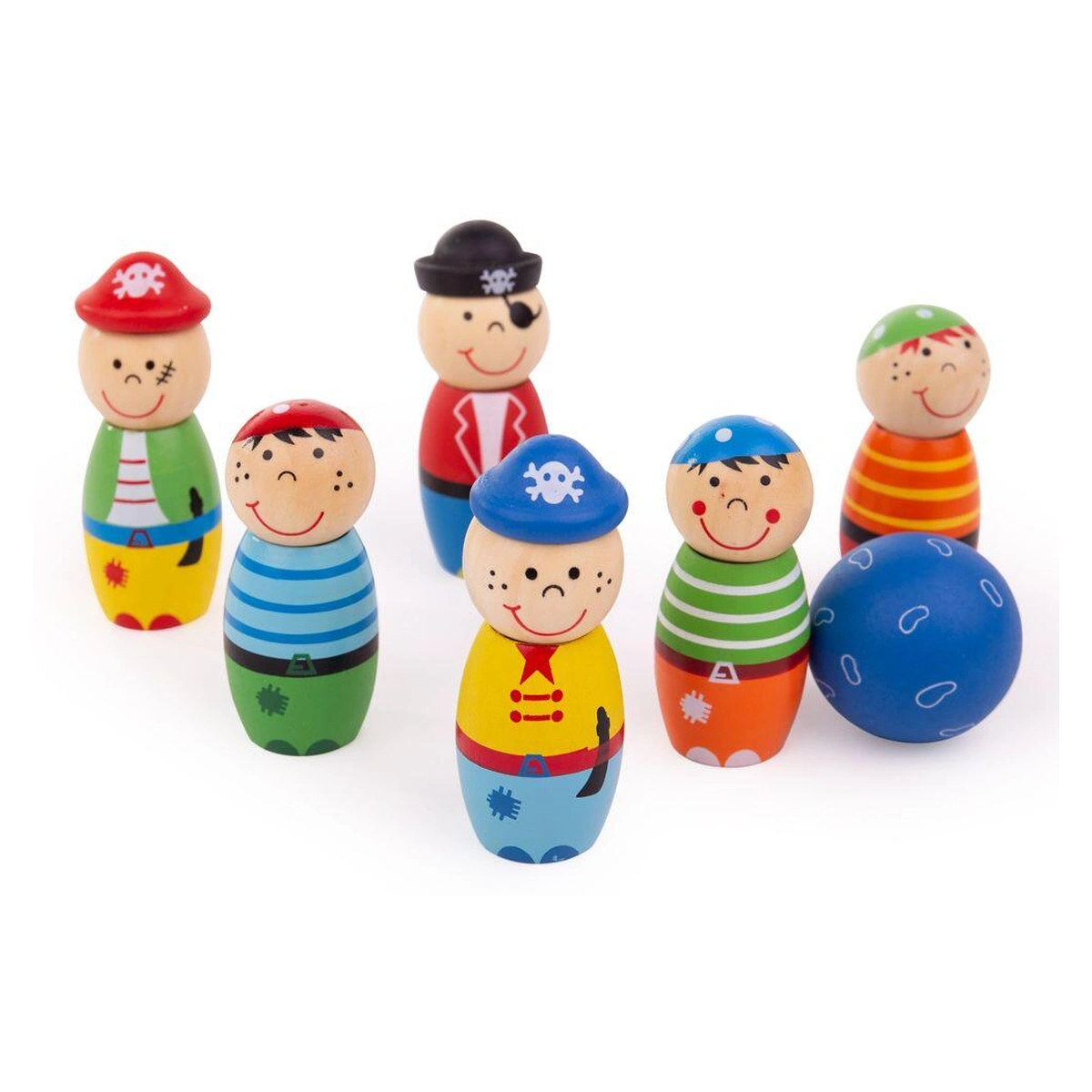 Jucarii din lemn - Set popice - Pirati