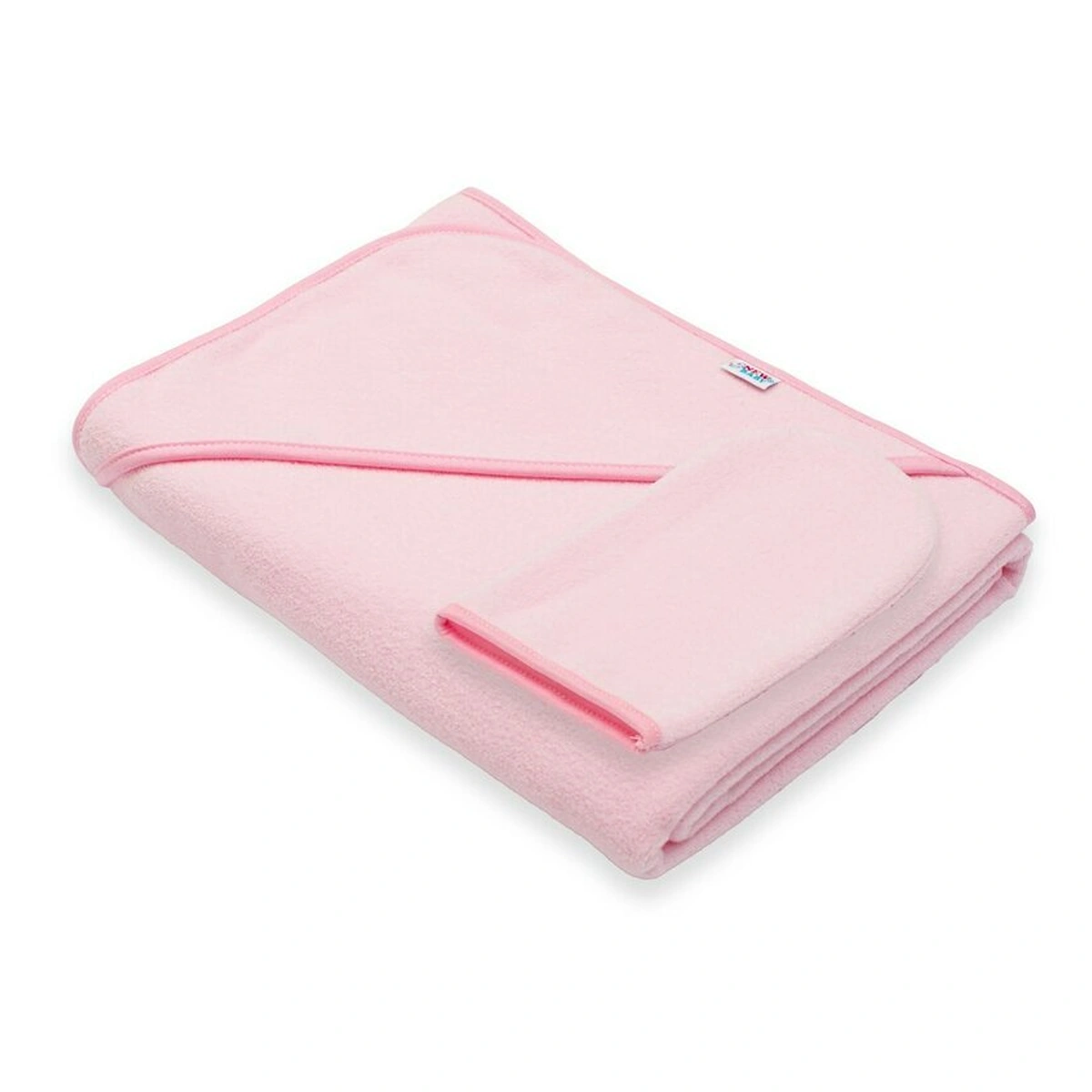 Prosoape si halate de baie - Set prosop cu gluga si manusa baie, New Baby, 100 x 100 cm, Basic, Pink