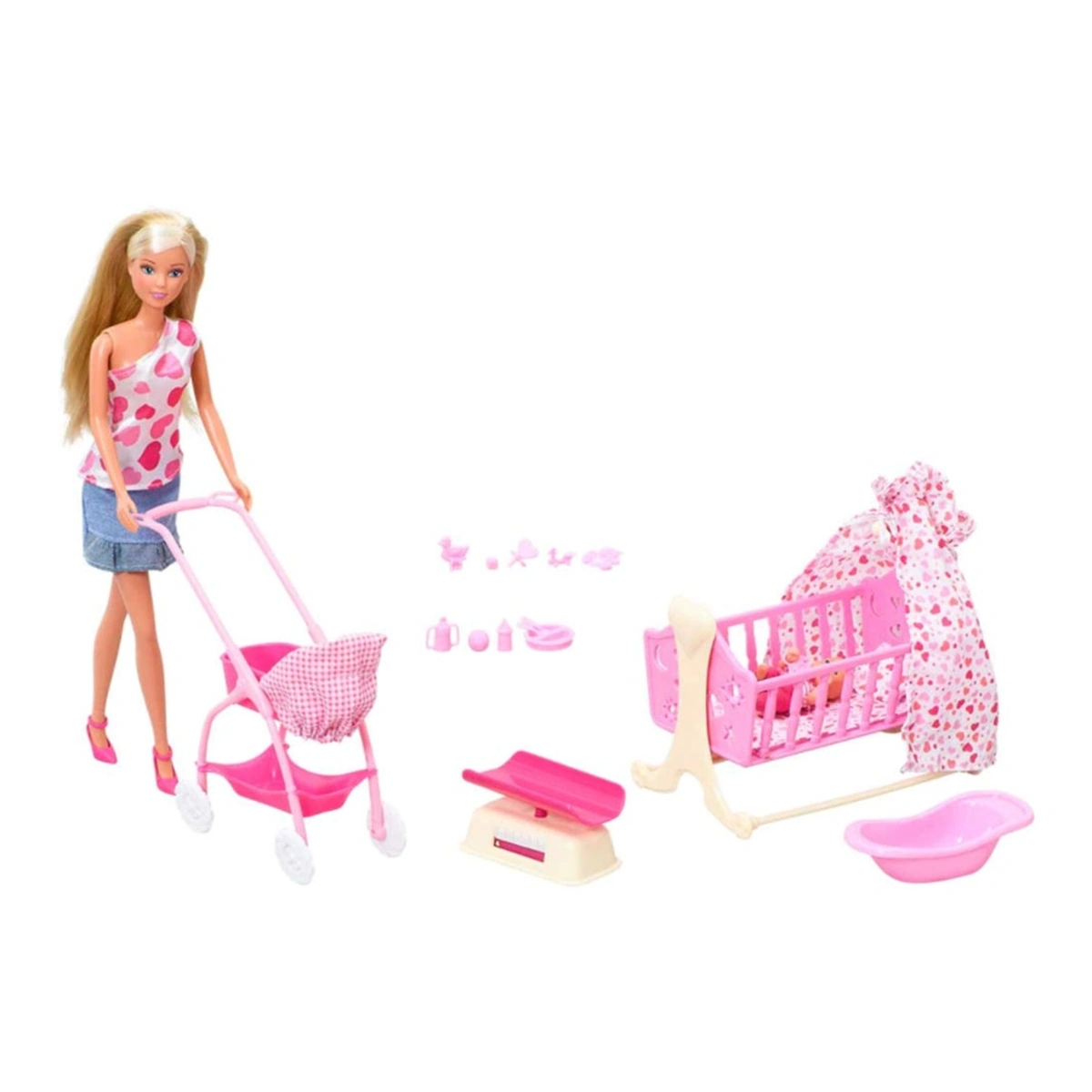 Papusi - Set Simba Steffi Love New Born Baby Set papusa 29 cm, 1 bebelus si accesorii