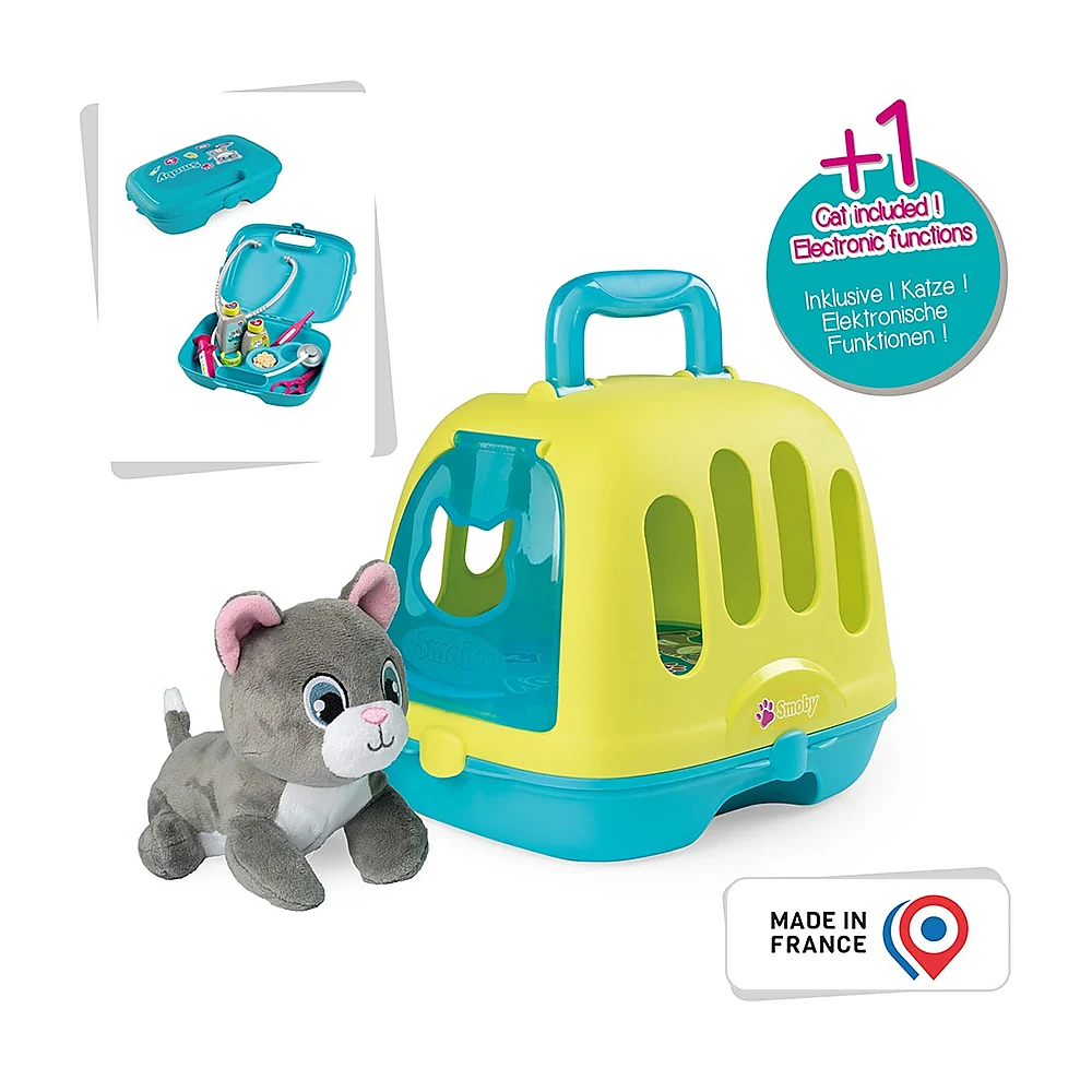Set Smoby Veterinary Case, trusa veterinar cu pisica, cusca de transport si accesorii [1]