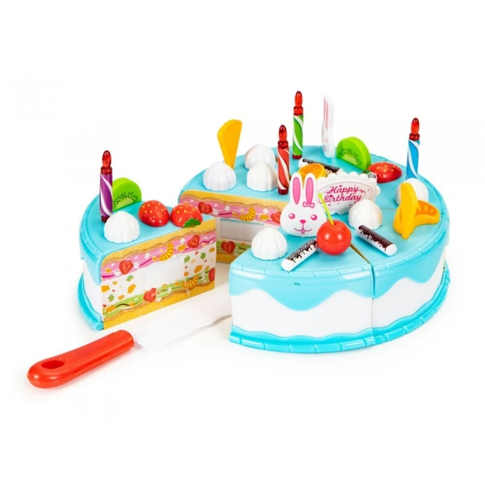 Fructe, legume, alimente - Set tort aniversar cu accesorii, 76 de elemente, Ecotoys