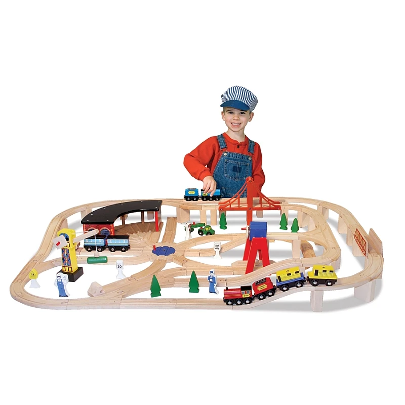 Trenulete si accesorii - Set Trenulet din lemn cu depou Melissa and Doug