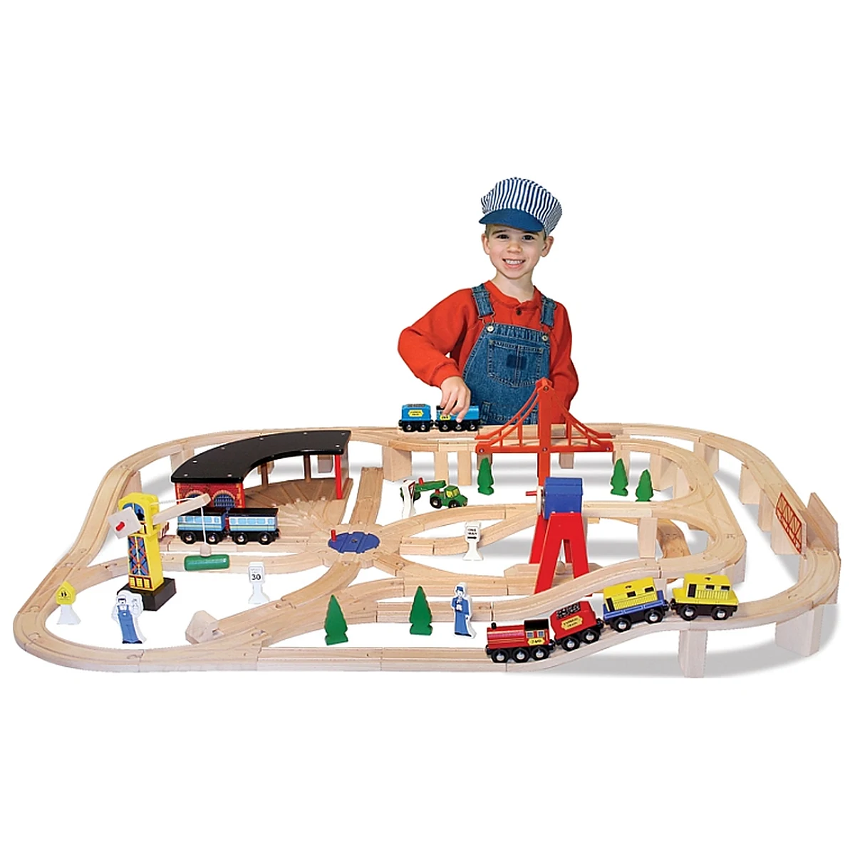 Trenulete si accesorii - Set Trenulet din lemn cu depou Melissa and Doug
