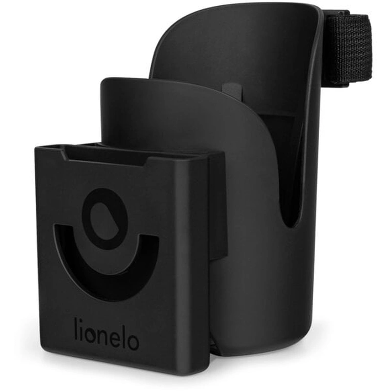 Accesorii carucioare - Suport universal pentru biberon/pahar si telefon, Lionelo, Ove, Cu sistem de rotire 360, Negru