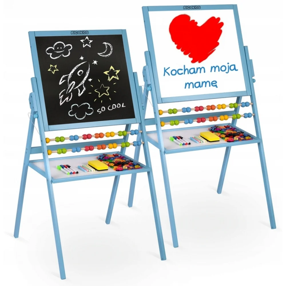 Jucarii educative - Tabla Educationala Cu Doua Fete Si Accesorii Ricokids, Albastru