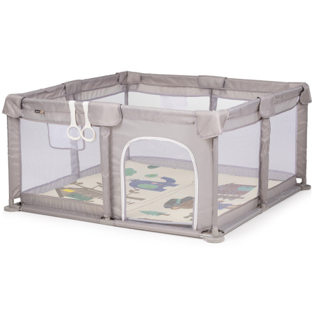 Tarc de joaca Chipolino Fiesta 120x120x65 cm, Include geanta de transport, Din plasa, Intrare laterala cu fermoar, 1-5 ani, Beige [1]