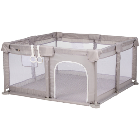 Tarcuri de joaca - Tarc de joaca Chipolino Fiesta 120x120x65 cm, Include geanta de transport, Din plasa, Intrare laterala cu fermoar, 1-5 ani, Beige