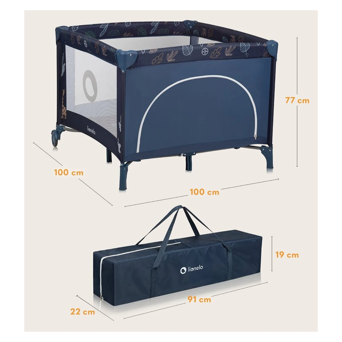 Tarc de joaca copii, Lionelo, Bonnie, Pana la 15 kg, 100 x 100 cm, Cu roti, Cu salteluta din spuma, Albastru 36 luni [13]