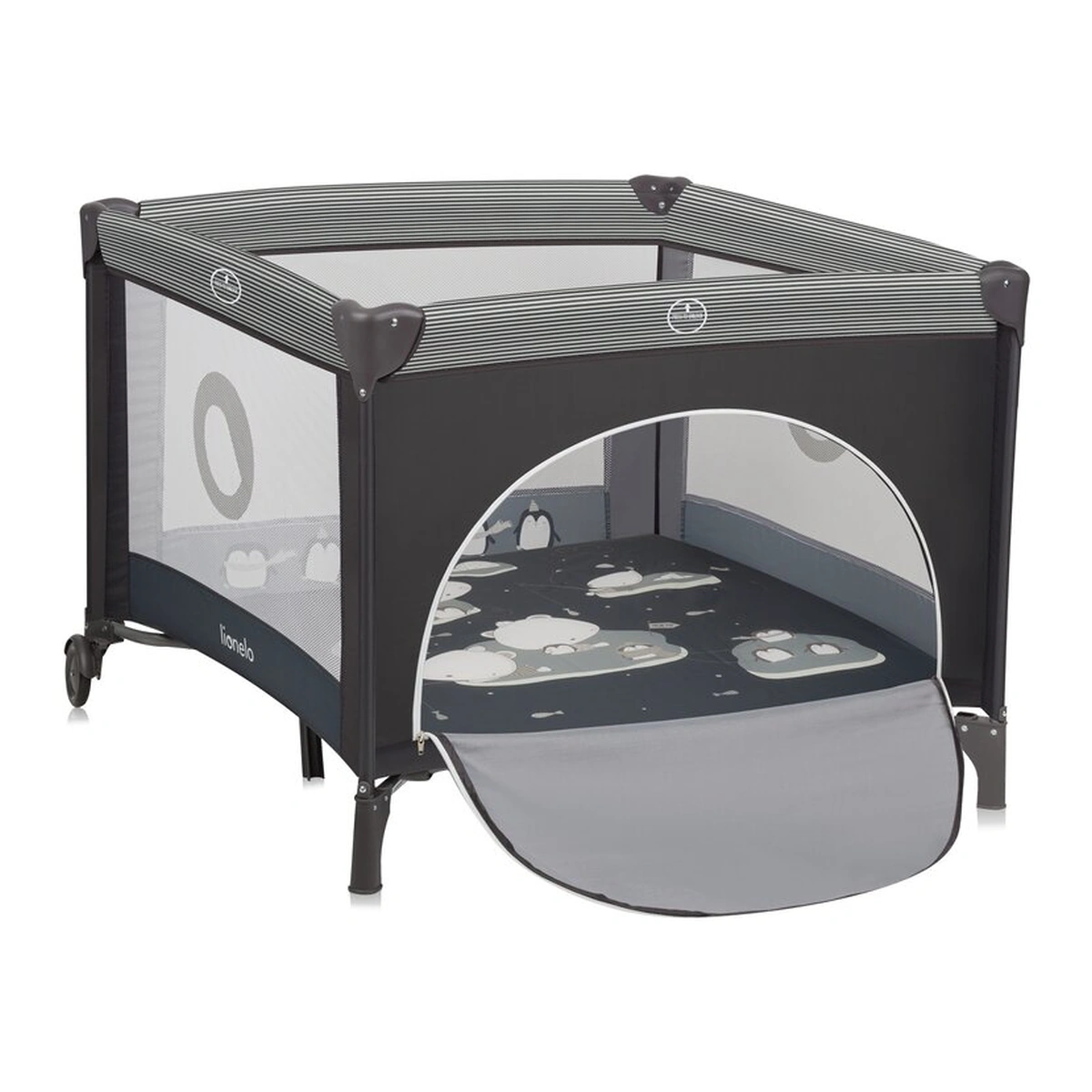 Tarcuri de joaca - Tarc de joaca copii, Lionelo, Bonnie, Pana la 15 kg, 100 x 100 cm, Cu roti, salteluta din spuma, Gri inchis