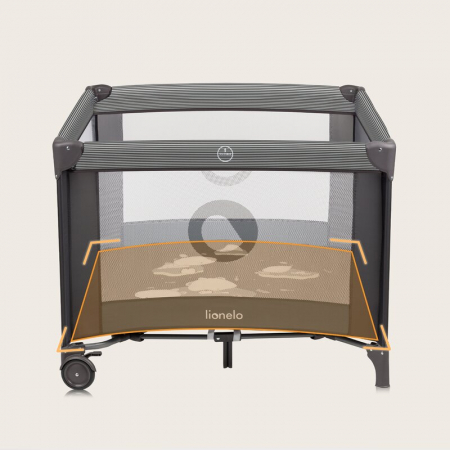 Tarc de joaca copii, Lionelo, Bonnie, Pana la 15 kg, 100 x 100 cm, Cu roti, salteluta din spuma, Gri inchis [14]
