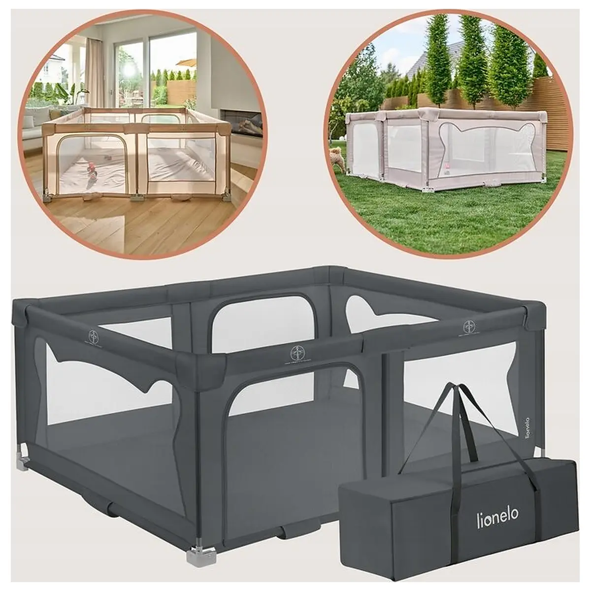 Tarc de joaca copii, Lionelo, Florence Easy Fold, 150 x 180 x 75 cm, Pliere, depliere automata, Include geanta de transport, Din plasa, Cu doua intrari laterale, 0-48 luni, [6]