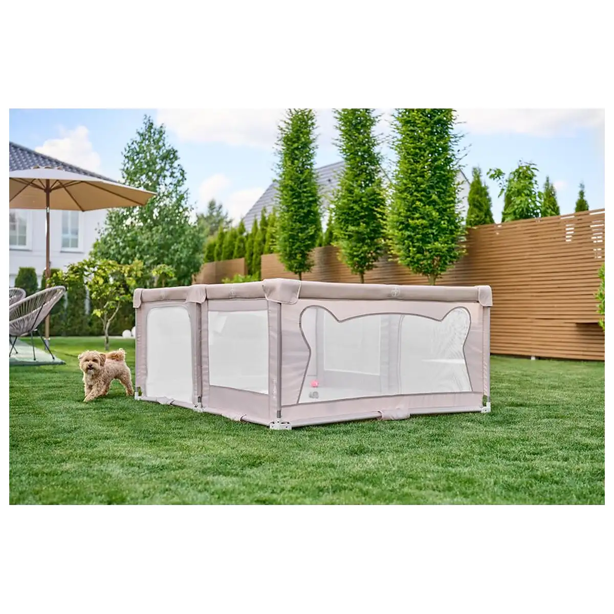 Tarc de joaca copii, Lionelo, Florence Easy Fold, 150 x 180 x 75 cm, Pliere, depliere automata, Include geanta de transport, Din plasa, Cu doua intrari laterale, 0-48 luni, [11]