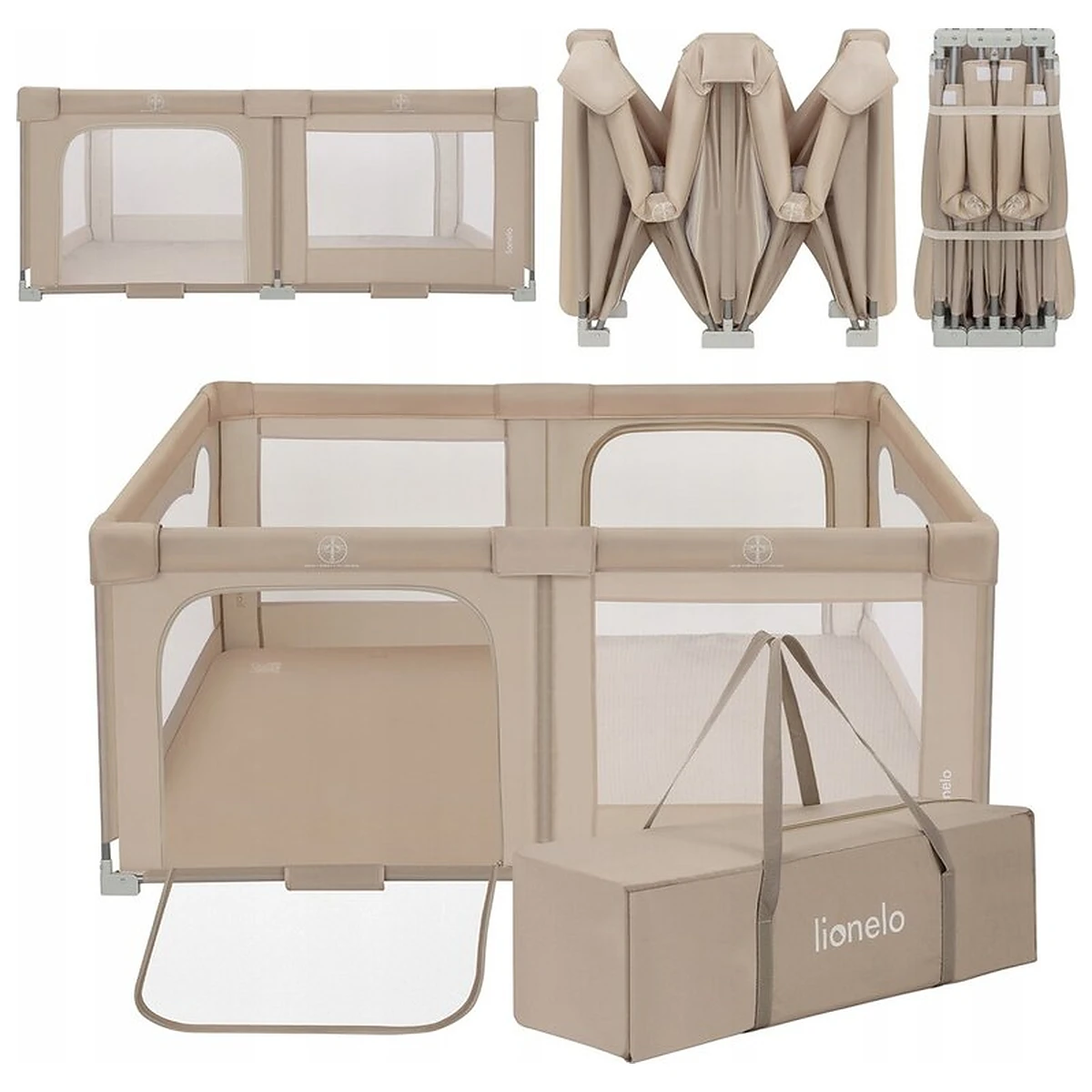 Tarc de joaca copii, Lionelo, Florence Easy Fold, 150 x 180 x 75 cm, Pliere, depliere automata, Include geanta de transport, Din plasa, Cu doua intrari laterale, 0-48 luni, [2]