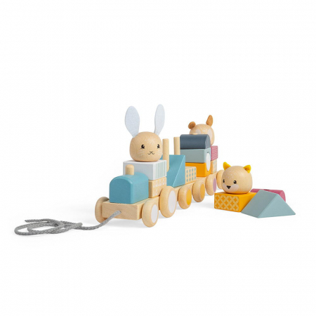 Trenulet cu forme Animalute vesele BIGJIGS din lemn [3]