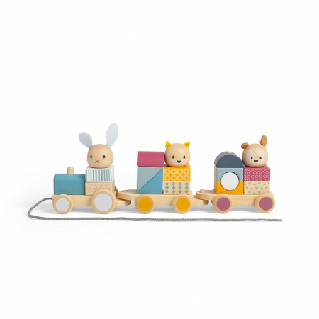 Jucarii bebelusi - Trenulet cu forme Animalute vesele BIGJIGS din lemn