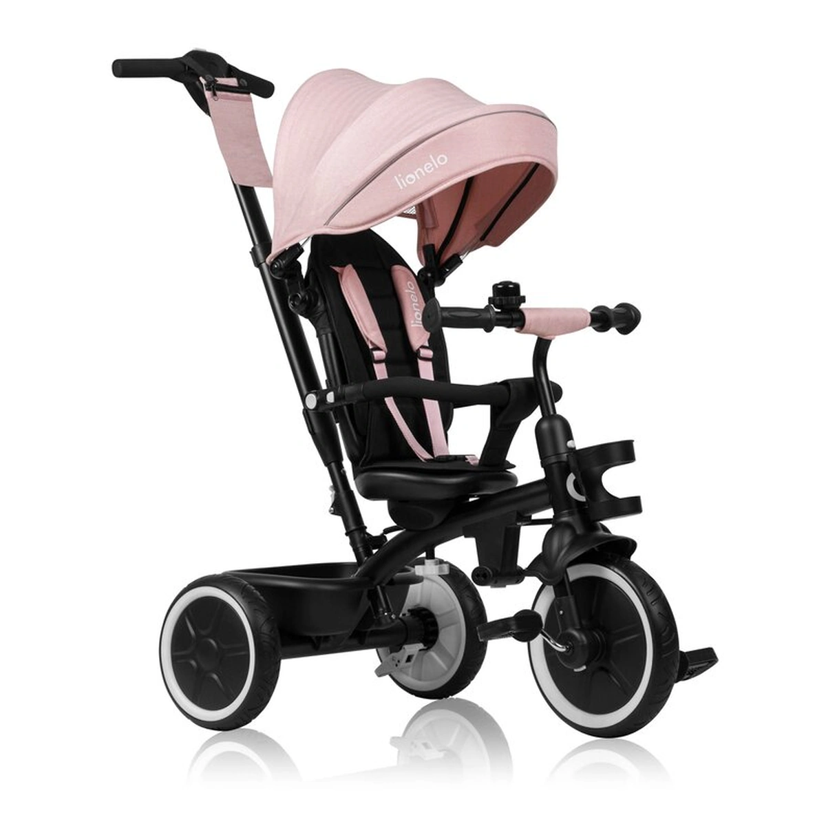 Triciclete - Tricicleta copii, Lionelo, Berry, 2 in 1, Multifunctionala, Scaun reversibil, Rotire 360 grade, Roz