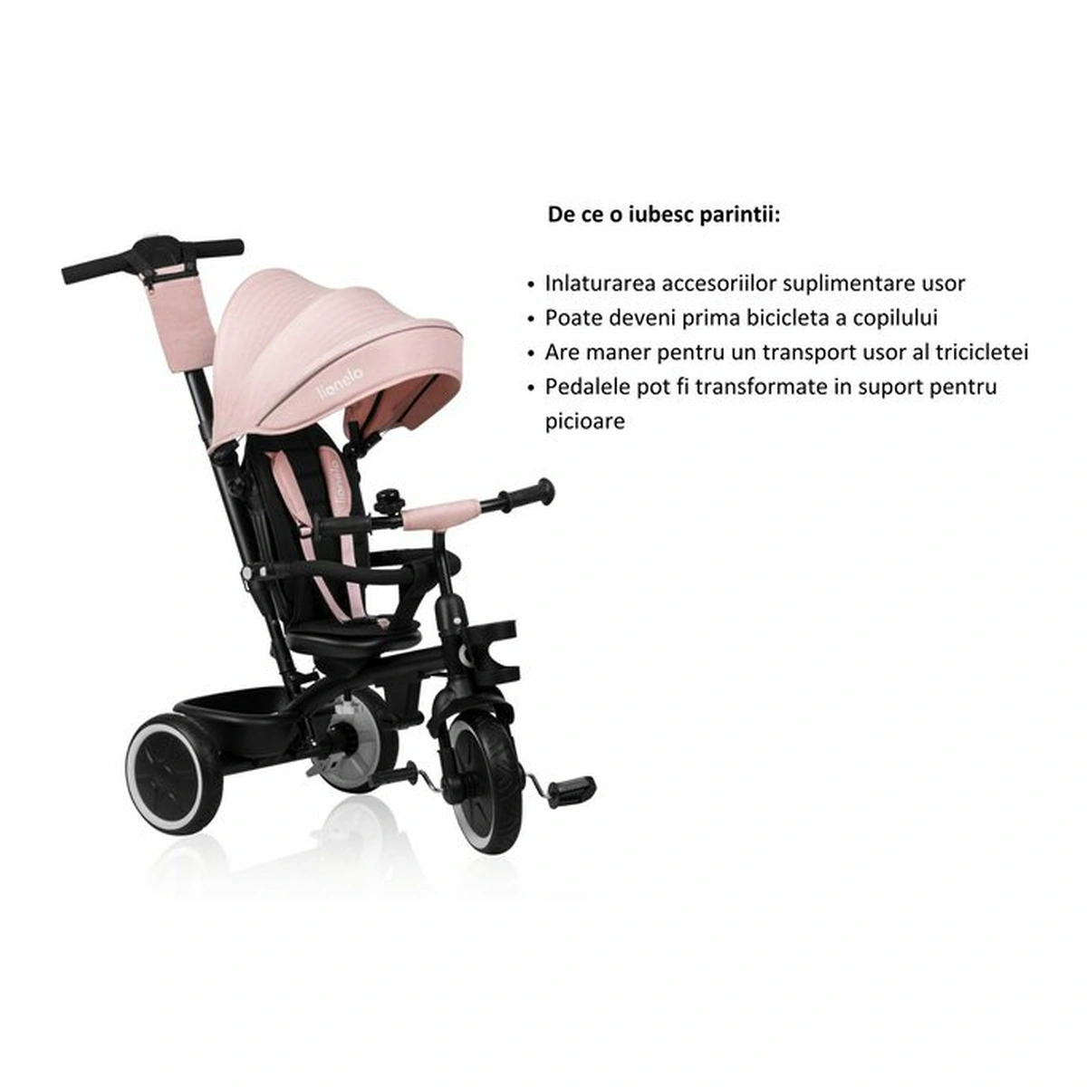 Tricicleta copii, Lionelo, Berry, 2 in 1, Multifunctionala, Scaun reversibil, Rotire 360 grade, Roz 9 luni [33]