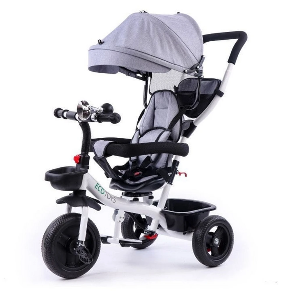 Triciclete - Tricicleta Ecotoys 360°, Gri – Confort si control pentru copii