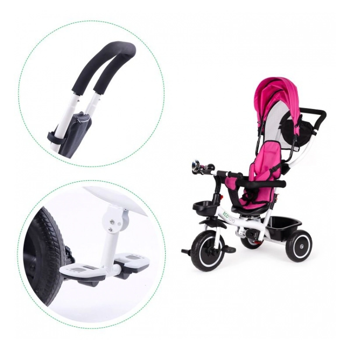 Tricicleta Ecotoys, functie rotire 360° - Roz 6 luni [4]