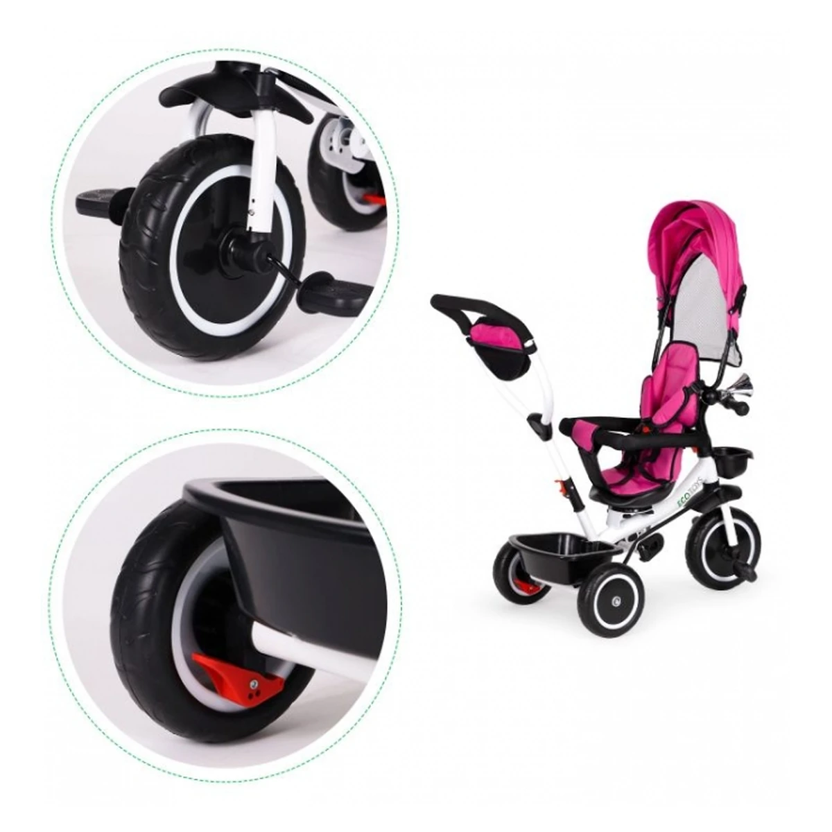 Tricicleta Ecotoys, functie rotire 360° - Roz 6 luni [6]