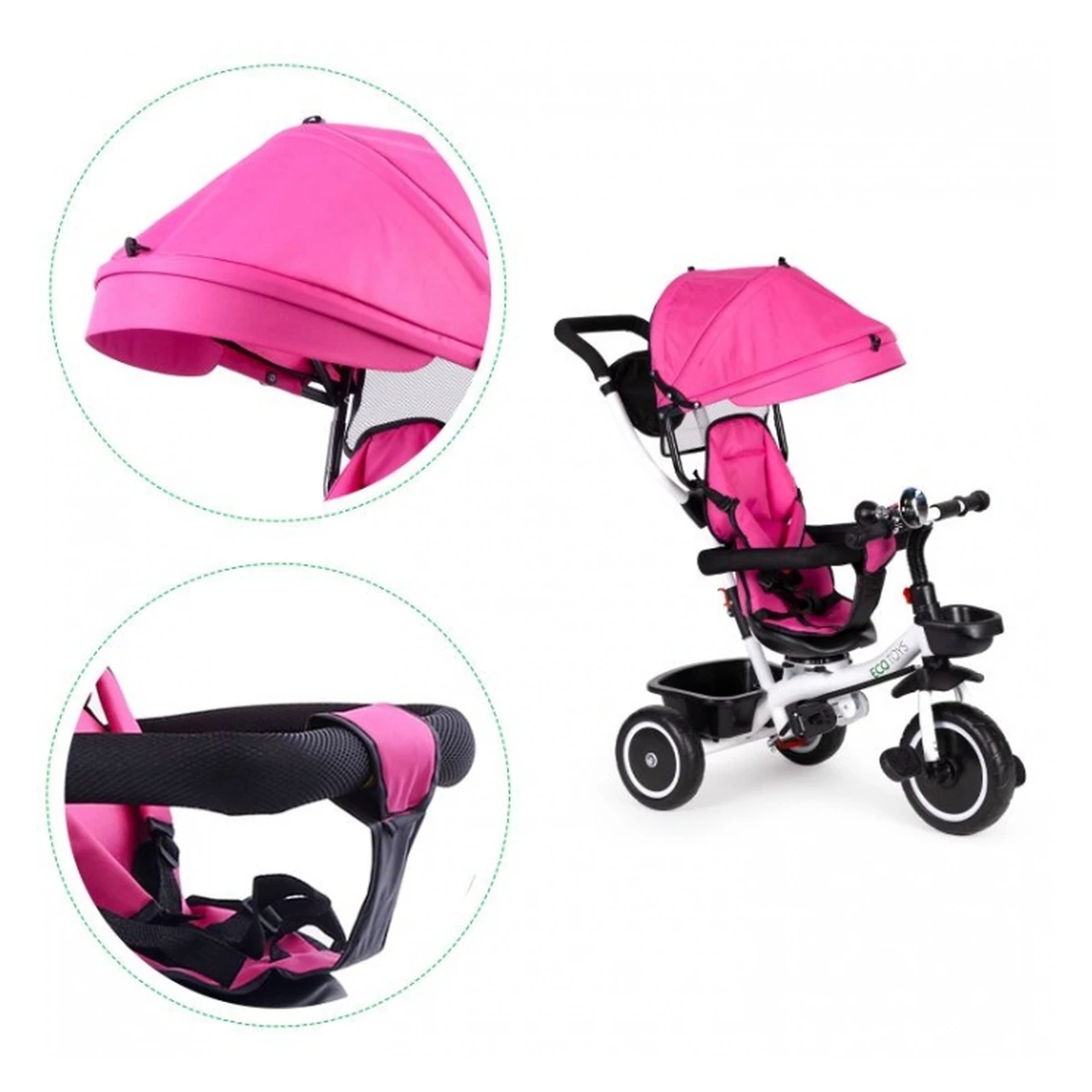 Tricicleta Ecotoys, functie rotire 360° - Roz 6 luni [5]