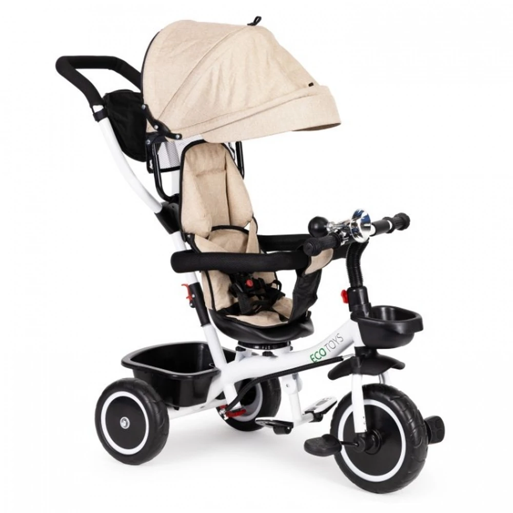 Triciclete - Tricicleta Ecotoys, functie rotire 360° - Bej
