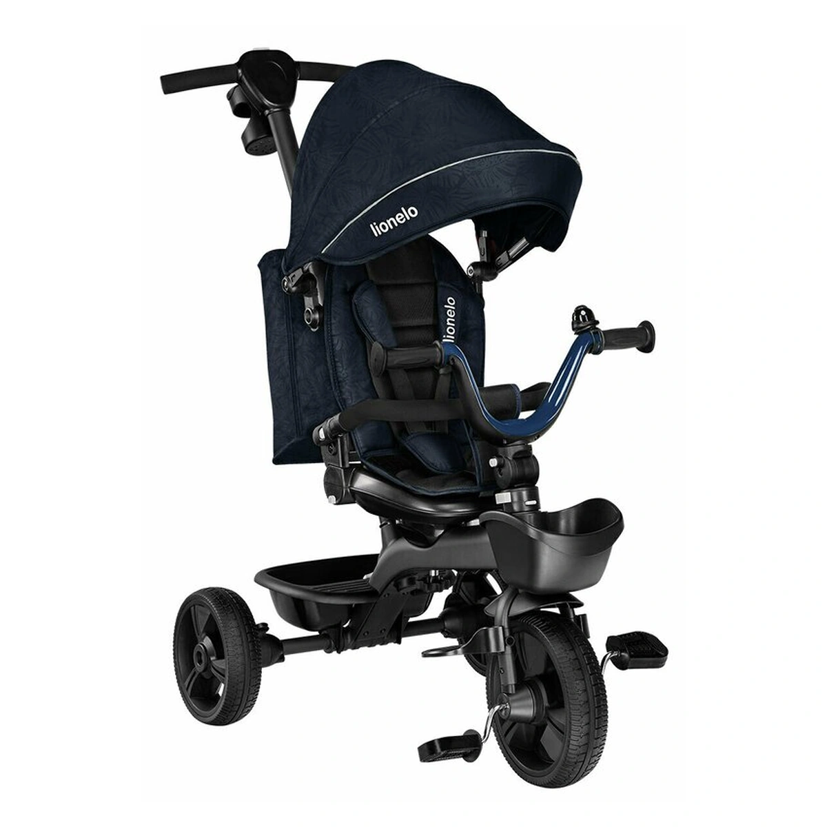 Triciclete - Lionelo - Tricicleta Kori, Cu suport de picioare, Control al directiei, Scaun reversibil, Rotire 360 grade, Pliabila, Conform cu standardul european de securitate EN71, Blue Navy