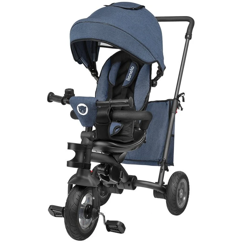 La plimbare - Lionelo - Tricicleta Tris, Mecanism de pedalare libera, Suport picioare, Control al directiei, Scaun reversibil, Rotire 360 grade, Pliabila, Conform cu standardul europeane de securitate EN71, Albastr